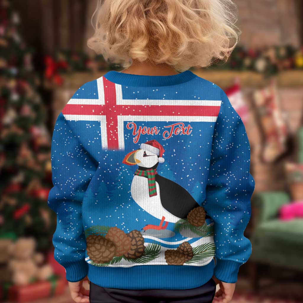 Personalised Iceland Christmas Kid Ugly Christmas Sweater Puffin Santa Winter Flag Style - Wonder Print Shop