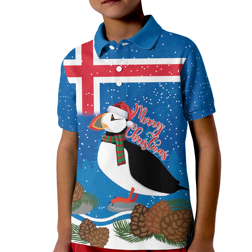 Personalised Iceland Christmas Kid Polo Shirt Puffin Santa Winter Flag Style - Wonder Print Shop