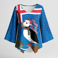 Personalised Iceland Christmas Kimono Sleeve Blouse Puffin Santa Winter Flag Style - Wonder Print Shop