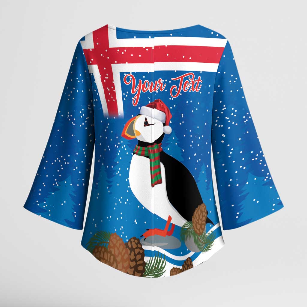 Personalised Iceland Christmas Kimono Sleeve Blouse Puffin Santa Winter Flag Style - Wonder Print Shop