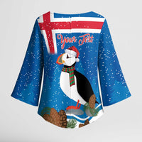 Personalised Iceland Christmas Kimono Sleeve Blouse Puffin Santa Winter Flag Style - Wonder Print Shop