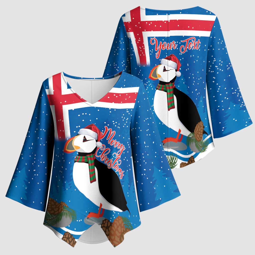 Personalised Iceland Christmas Kimono Sleeve Blouse Puffin Santa Winter Flag Style - Wonder Print Shop