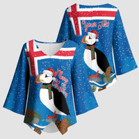 Personalised Iceland Christmas Kimono Sleeve Blouse Puffin Santa Winter Flag Style - Wonder Print Shop