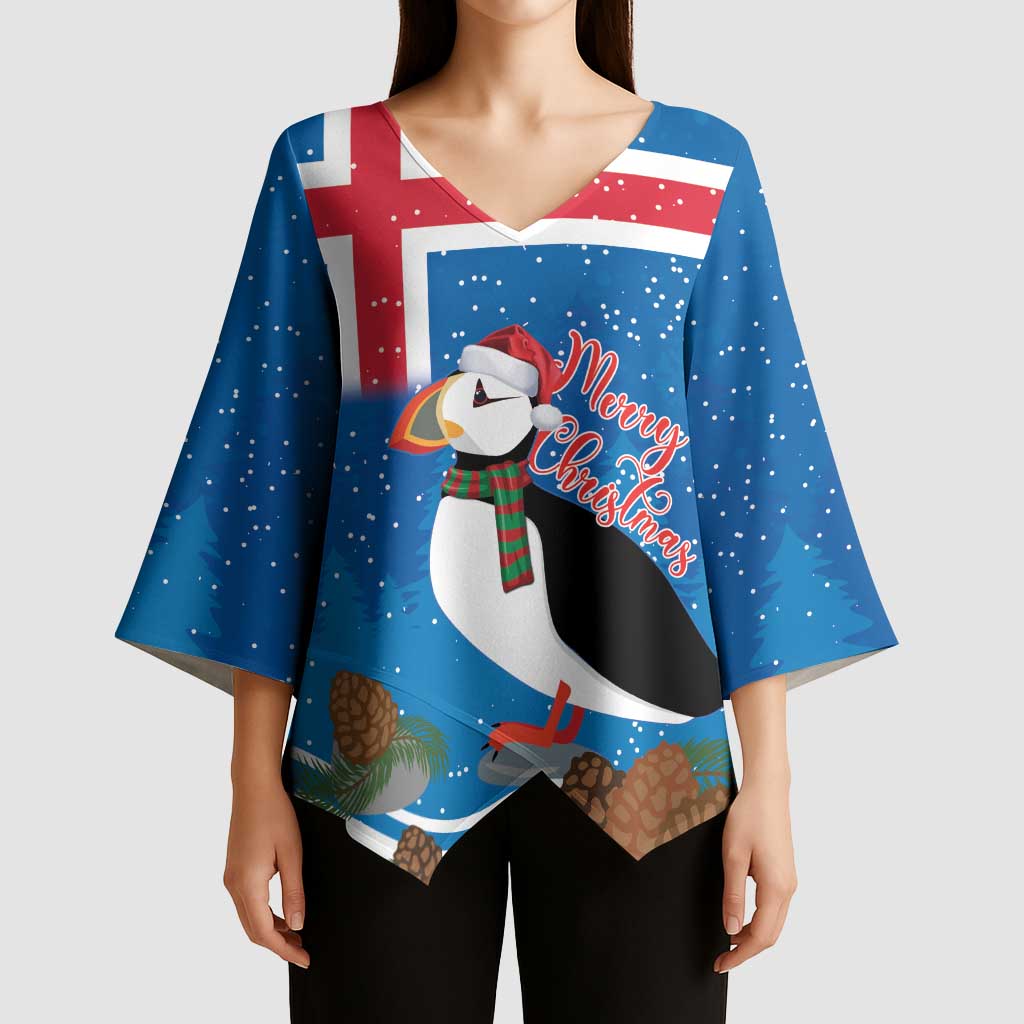 Personalised Iceland Christmas Kimono Sleeve Blouse Puffin Santa Winter Flag Style - Wonder Print Shop