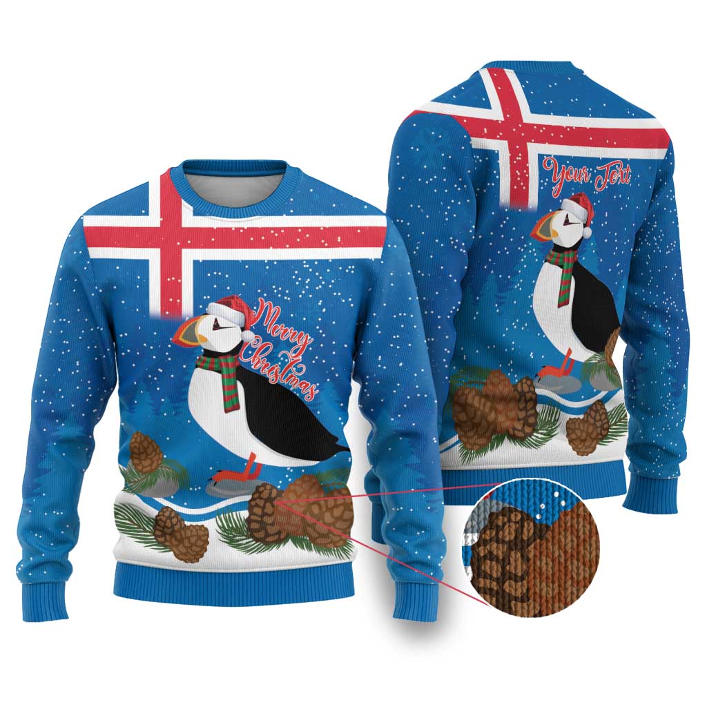 Personalised Iceland Christmas Ugly Christmas Sweater Puffin Santa Winter Flag Style - Wonder Print Shop