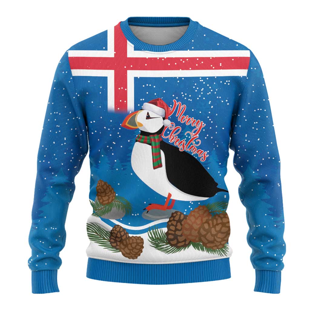 Personalised Iceland Christmas Ugly Christmas Sweater Puffin Santa Winter Flag Style - Wonder Print Shop