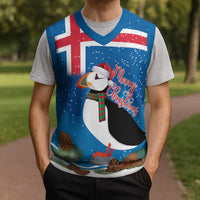 Personalised Iceland Christmas Knitted V-Neck Vest Puffin Santa Winter Flag Style - Wonder Print Shop