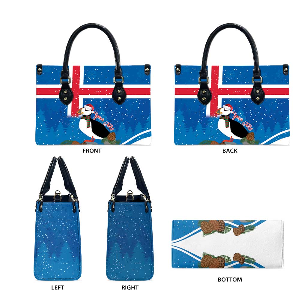 Personalised Iceland Christmas Leather Bag Puffin Santa Winter Flag Style - Wonder Print Shop