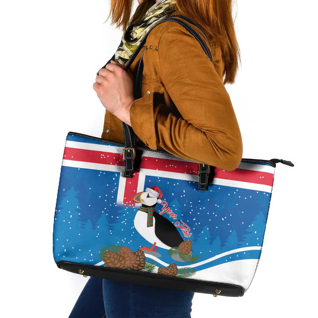 Personalised Iceland Christmas Leather Tote Bag Puffin Santa Winter Flag Style - Wonder Print Shop