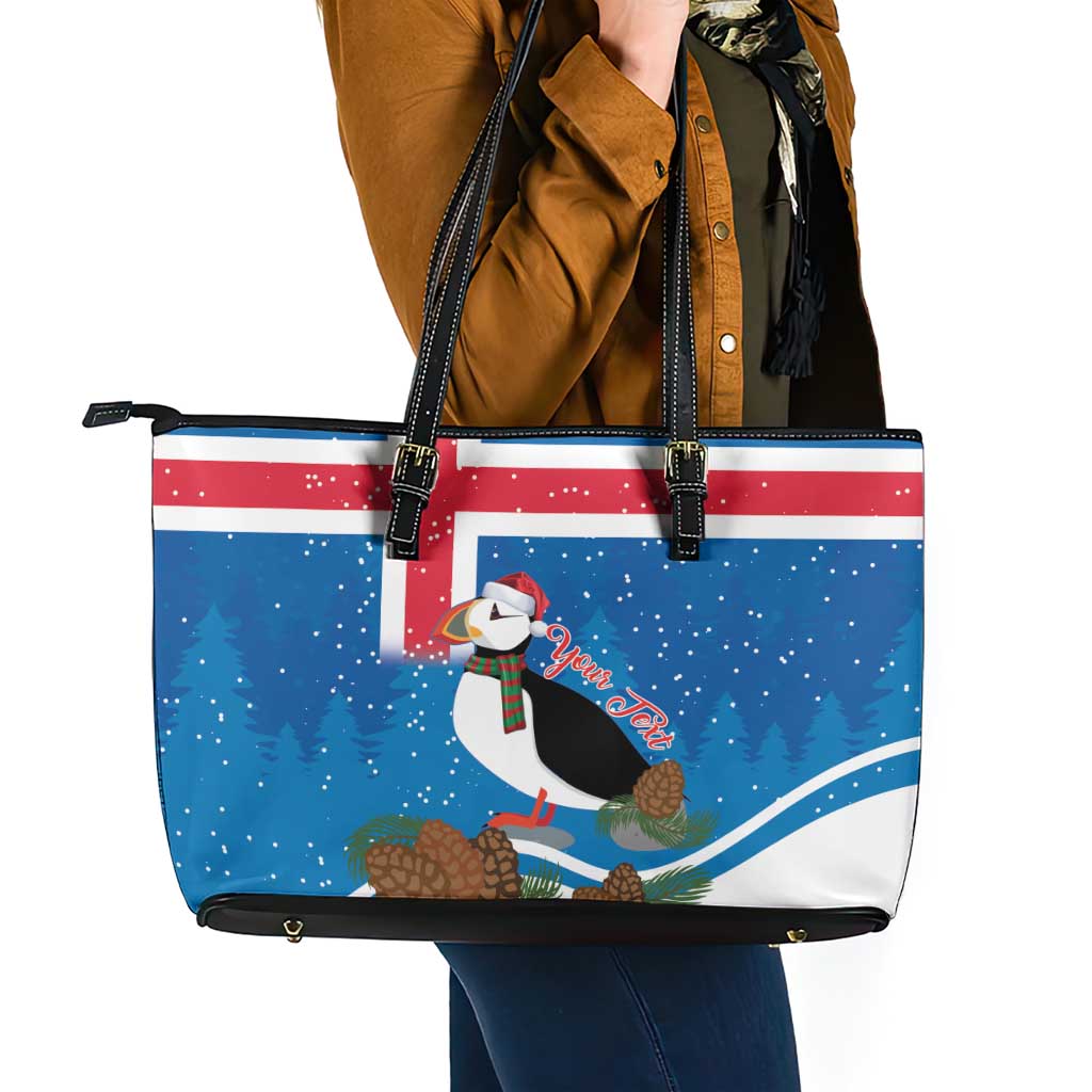 Personalised Iceland Christmas Leather Tote Bag Puffin Santa Winter Flag Style - Wonder Print Shop