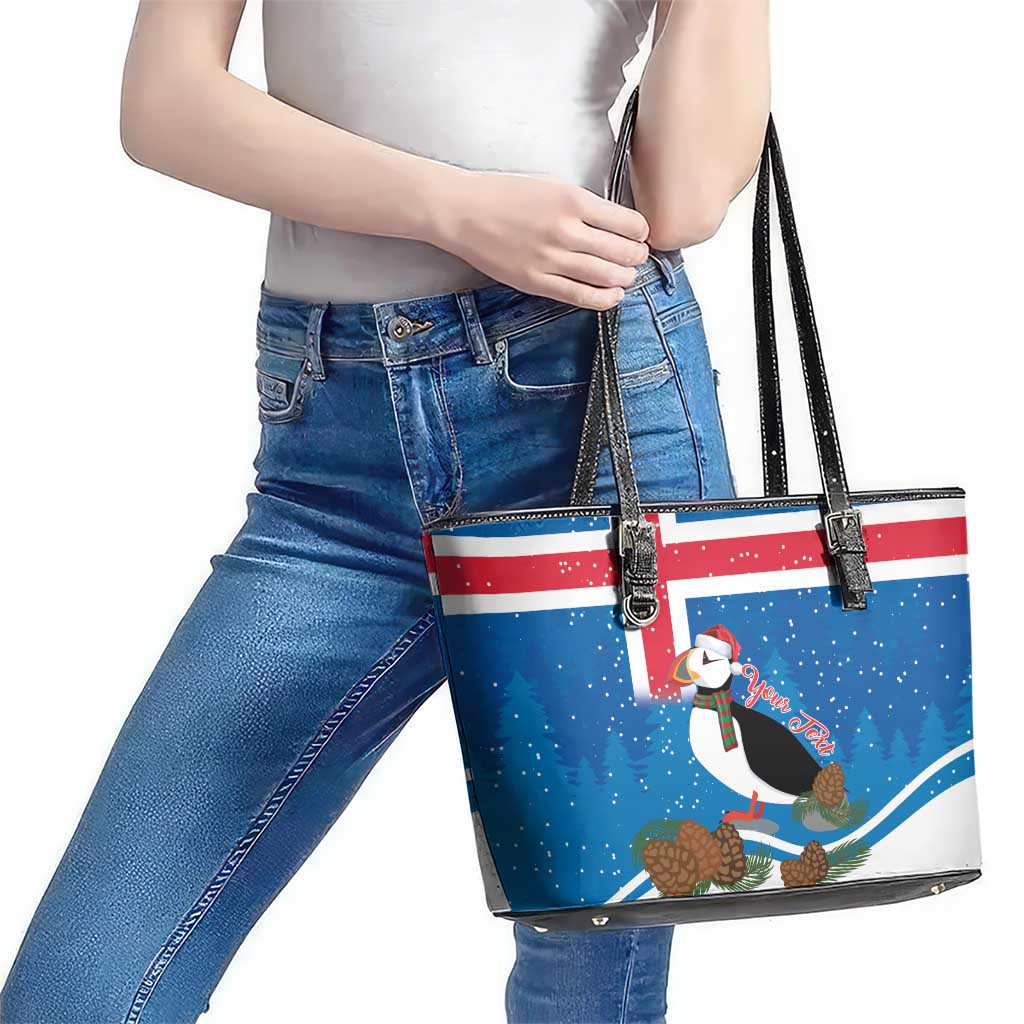 Personalised Iceland Christmas Leather Tote Bag Puffin Santa Winter Flag Style - Wonder Print Shop