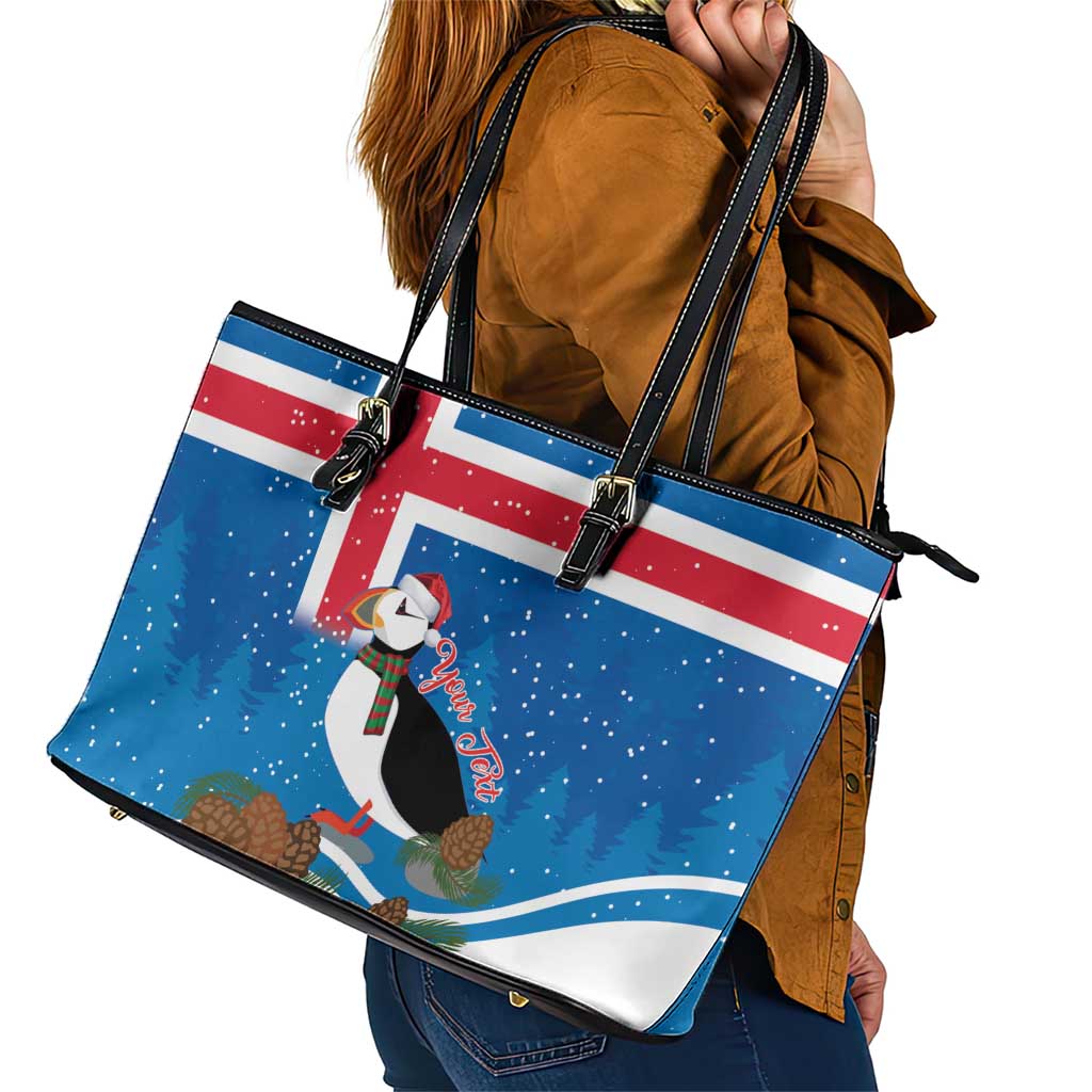 Personalised Iceland Christmas Leather Tote Bag Puffin Santa Winter Flag Style - Wonder Print Shop
