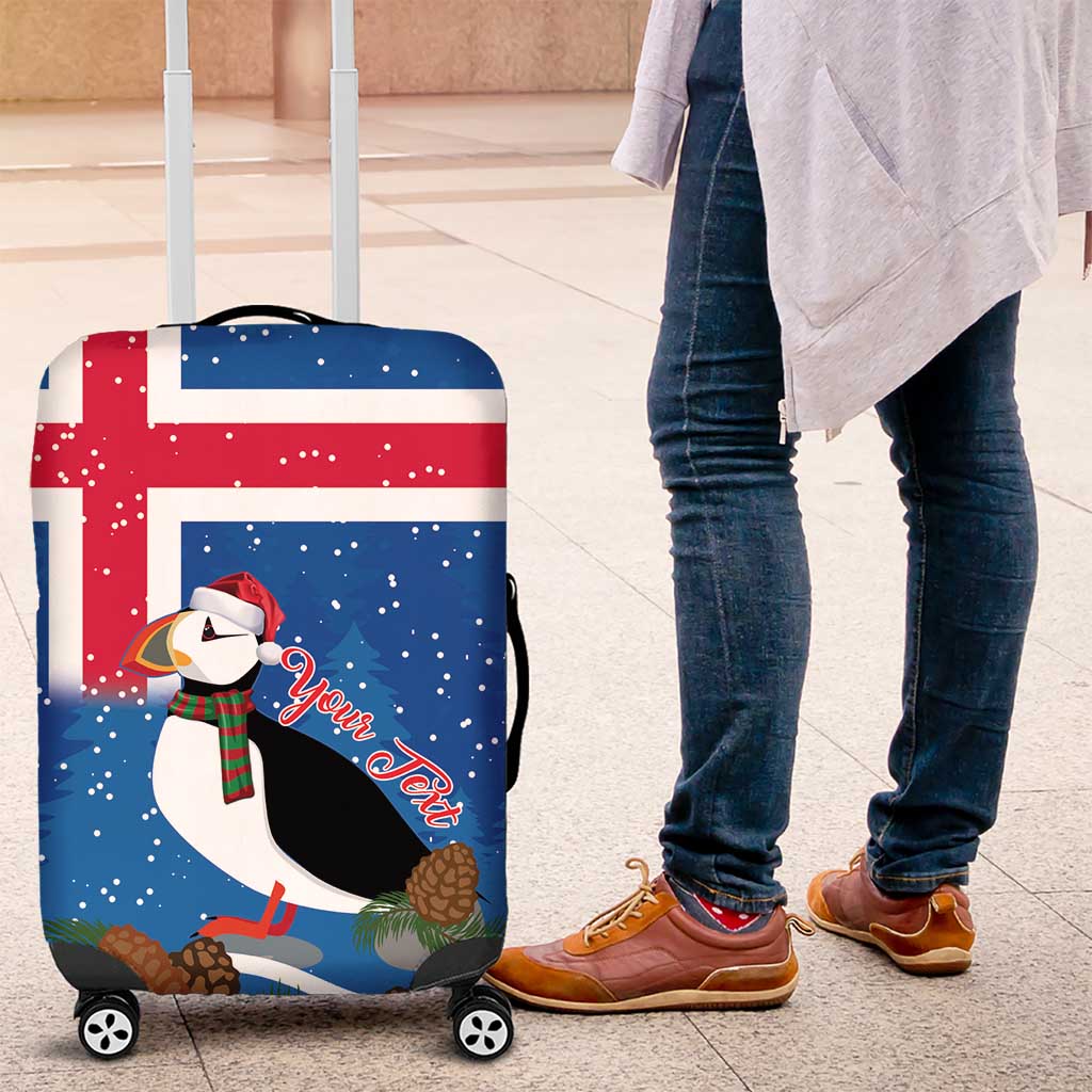 Personalised Iceland Christmas Luggage Cover Puffin Santa Winter Flag Style - Wonder Print Shop