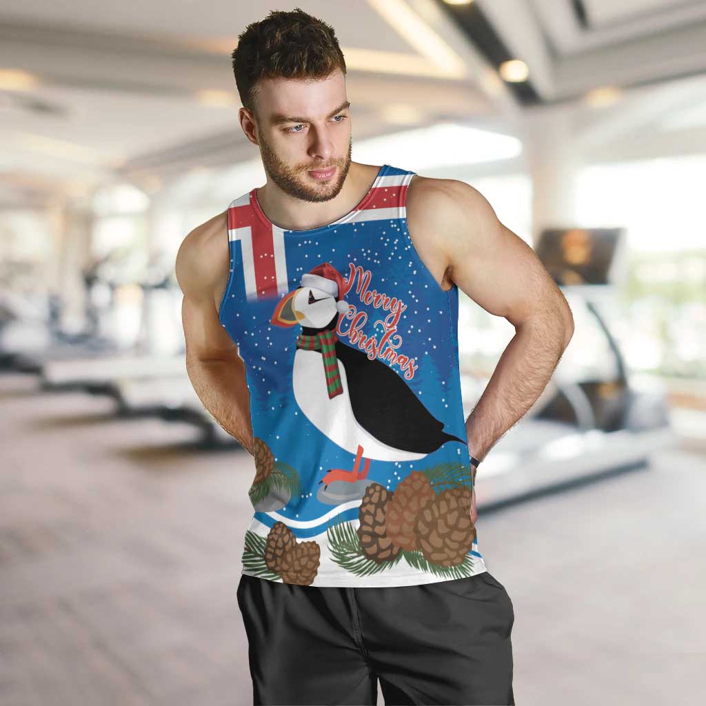 Personalised Iceland Christmas Men Tank Top Puffin Santa Winter Flag Style - Wonder Print Shop