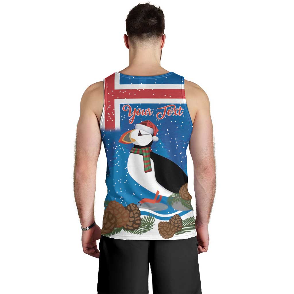 Personalised Iceland Christmas Men Tank Top Puffin Santa Winter Flag Style - Wonder Print Shop