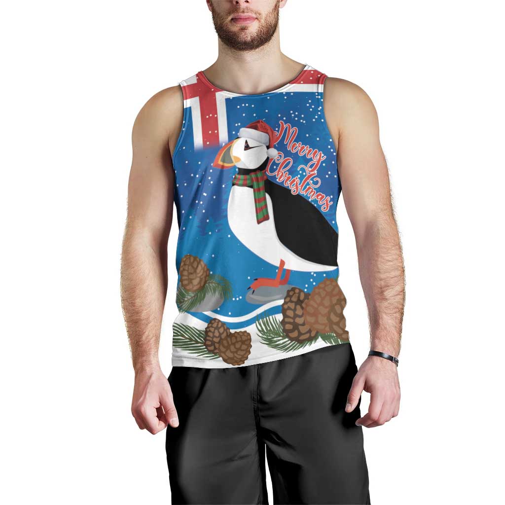 Personalised Iceland Christmas Men Tank Top Puffin Santa Winter Flag Style - Wonder Print Shop