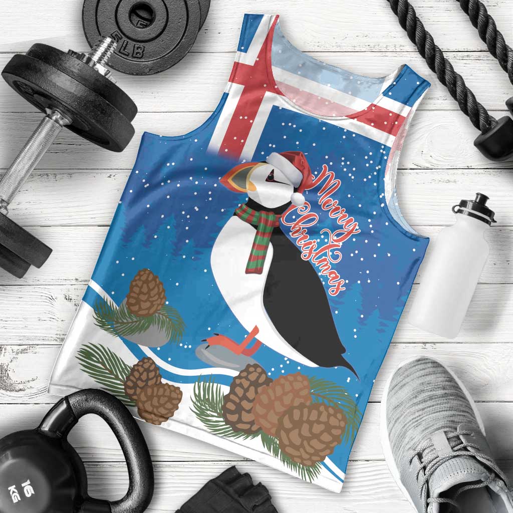 Personalised Iceland Christmas Men Tank Top Puffin Santa Winter Flag Style - Wonder Print Shop