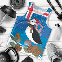 Personalised Iceland Christmas Men Tank Top Puffin Santa Winter Flag Style - Wonder Print Shop