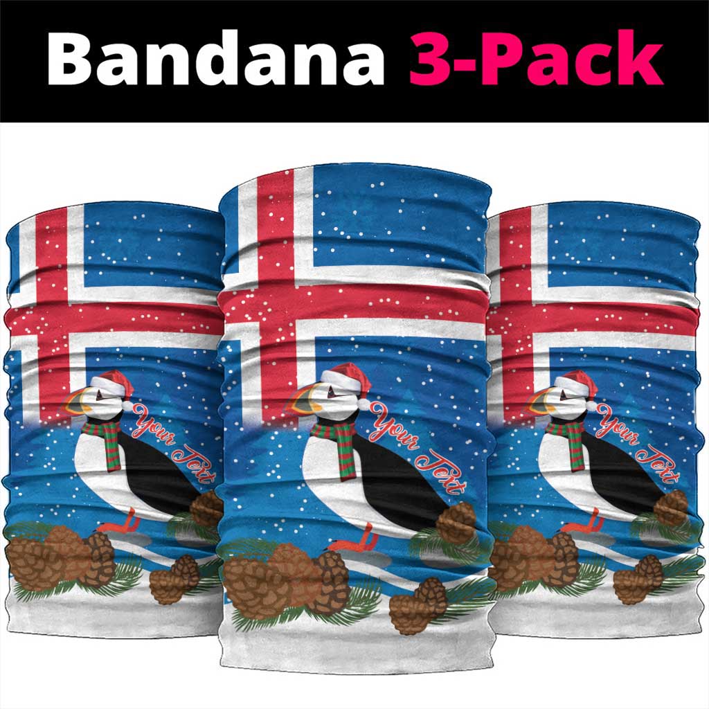 Personalised Iceland Christmas Neck Gaiter Puffin Santa Winter Flag Style - Wonder Print Shop