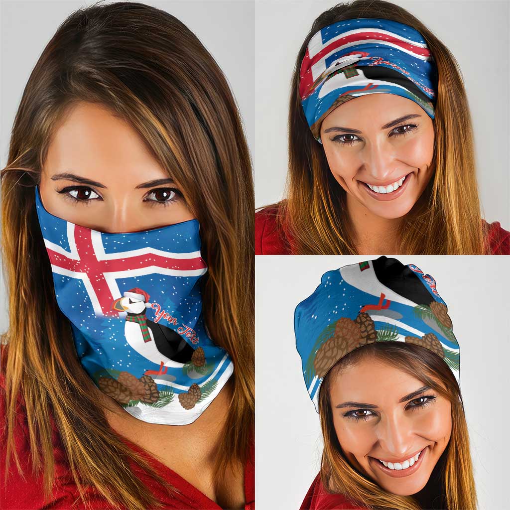 Personalised Iceland Christmas Neck Gaiter Puffin Santa Winter Flag Style - Wonder Print Shop