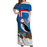 Personalised Iceland Christmas Off Shoulder Maxi Dress Puffin Santa Winter Flag Style - Wonder Print Shop