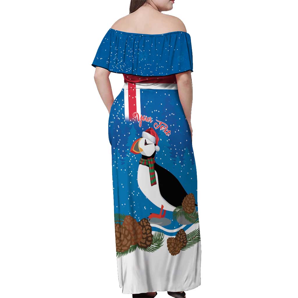 Personalised Iceland Christmas Off Shoulder Maxi Dress Puffin Santa Winter Flag Style - Wonder Print Shop