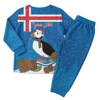 Personalised Iceland Christmas Pajama Set Puffin Santa Winter Flag Style - Wonder Print Shop