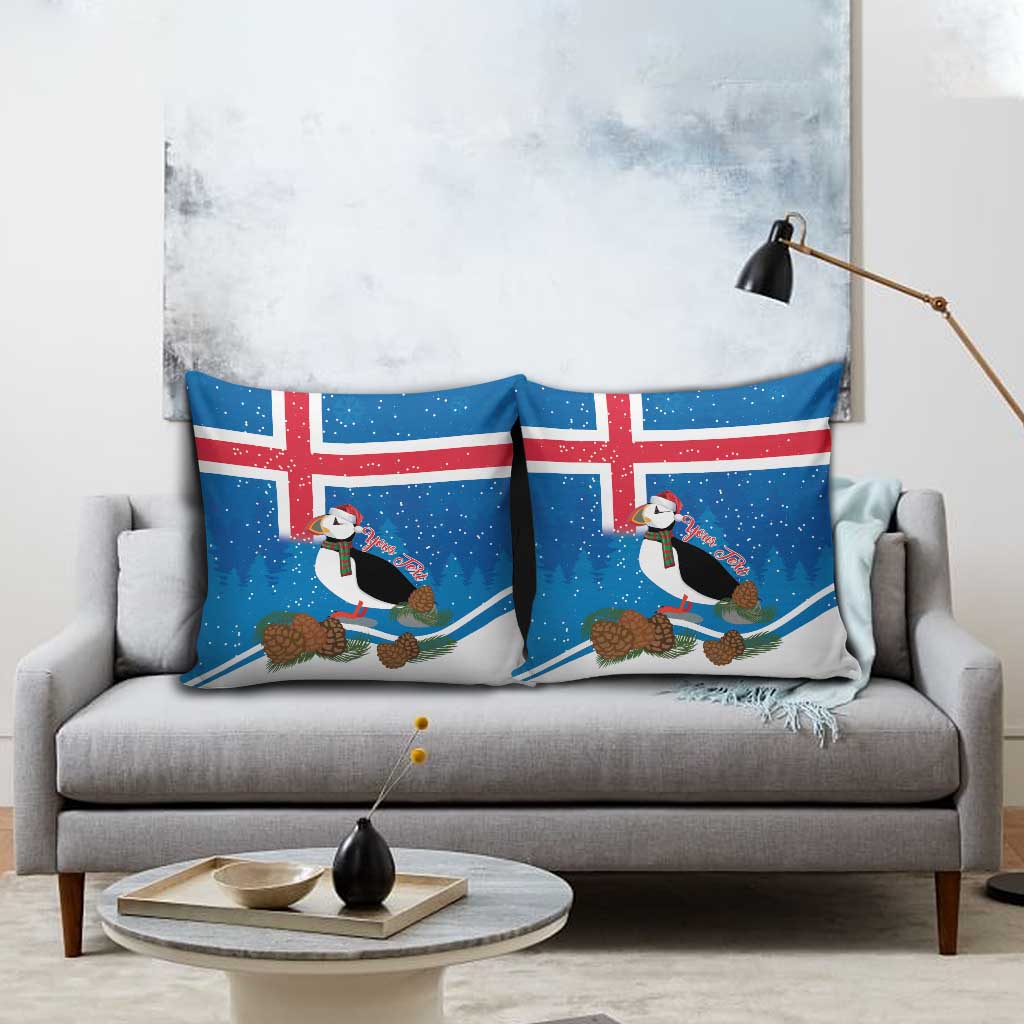 Personalised Iceland Christmas Pillow Cover Puffin Santa Winter Flag Style - Wonder Print Shop