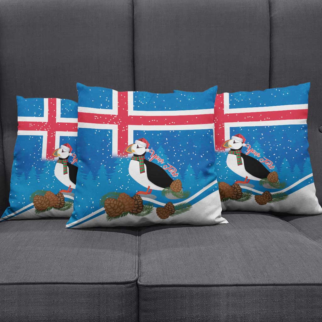 Personalised Iceland Christmas Pillow Cover Puffin Santa Winter Flag Style - Wonder Print Shop