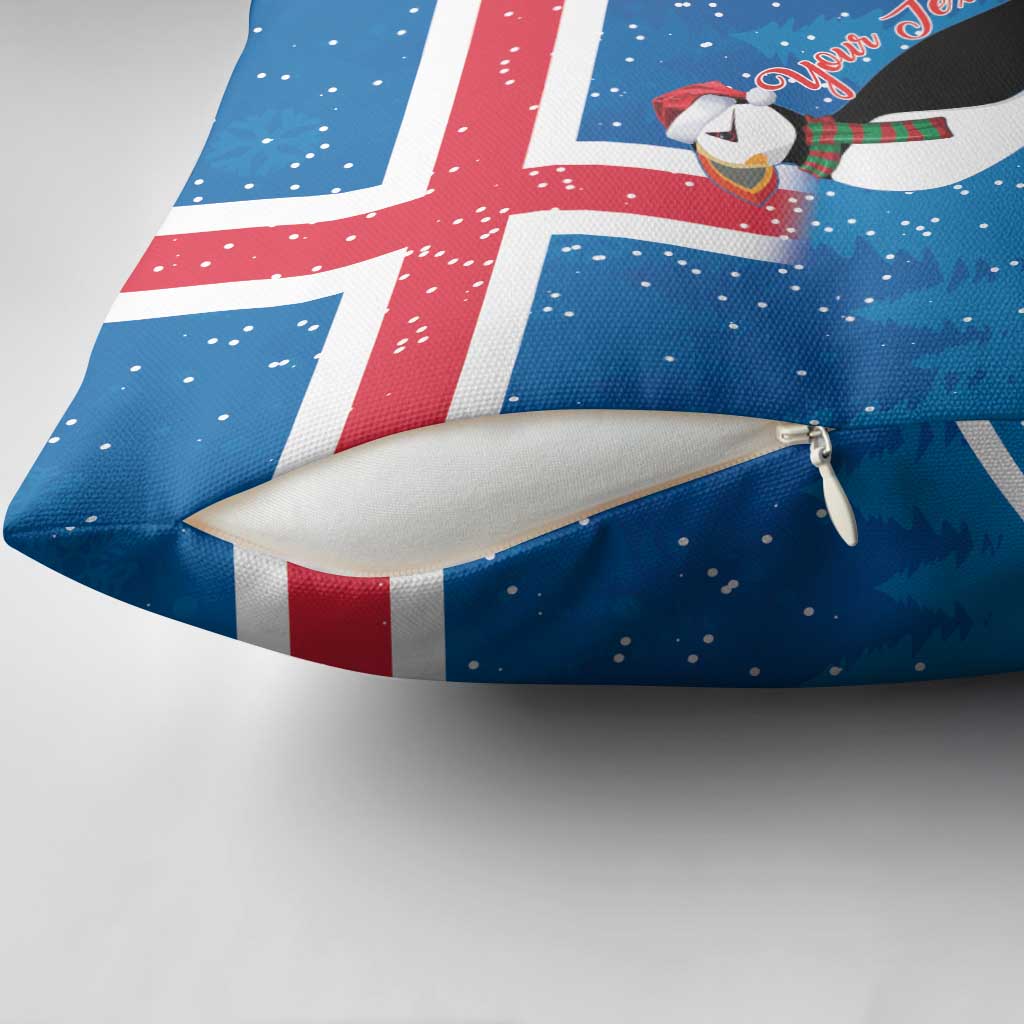 Personalised Iceland Christmas Pillow Cover Puffin Santa Winter Flag Style - Wonder Print Shop