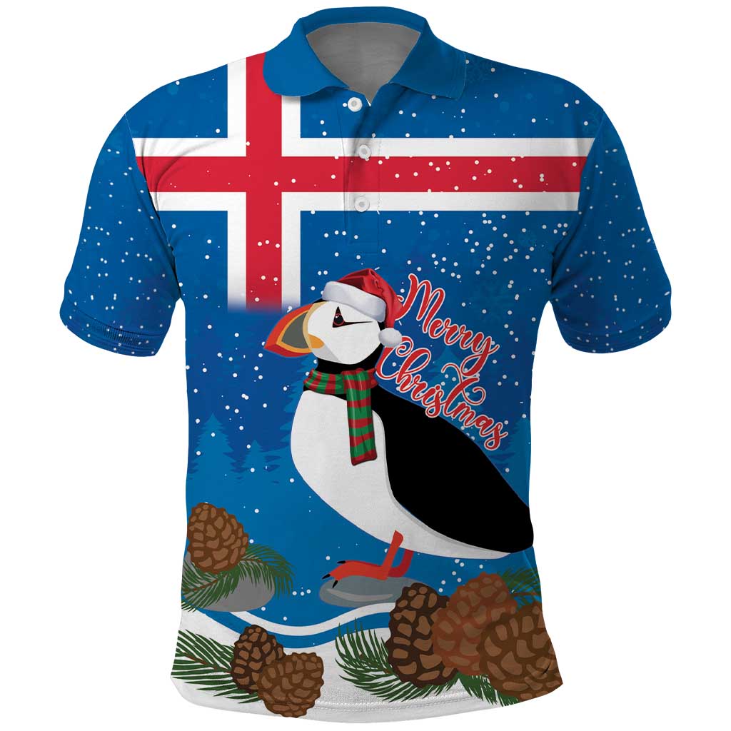 Personalised Iceland Christmas Polo Shirt Puffin Santa Winter Flag Style - Wonder Print Shop
