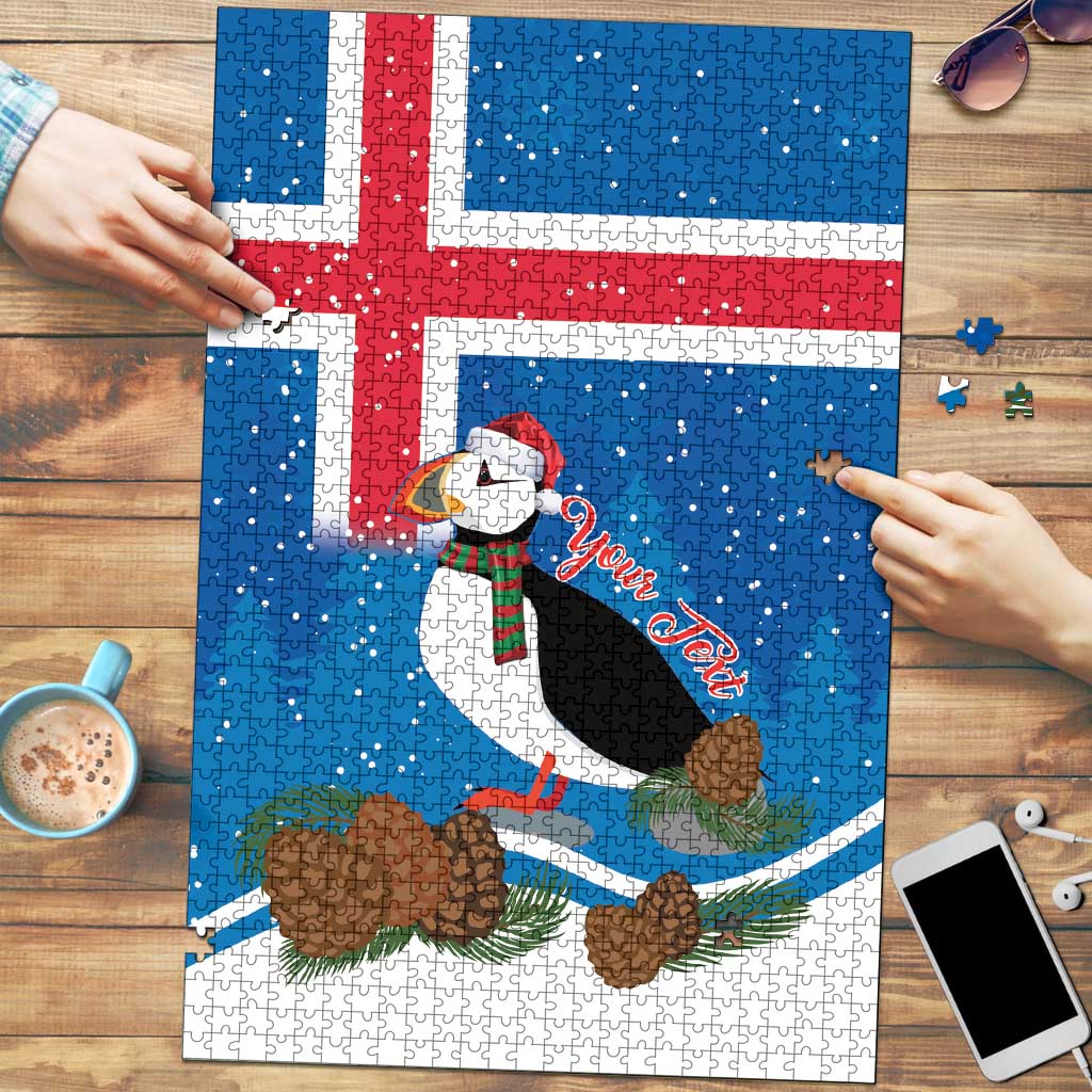 Personalised Iceland Christmas Puzzle Puffin Santa Winter Flag Style - Wonder Print Shop