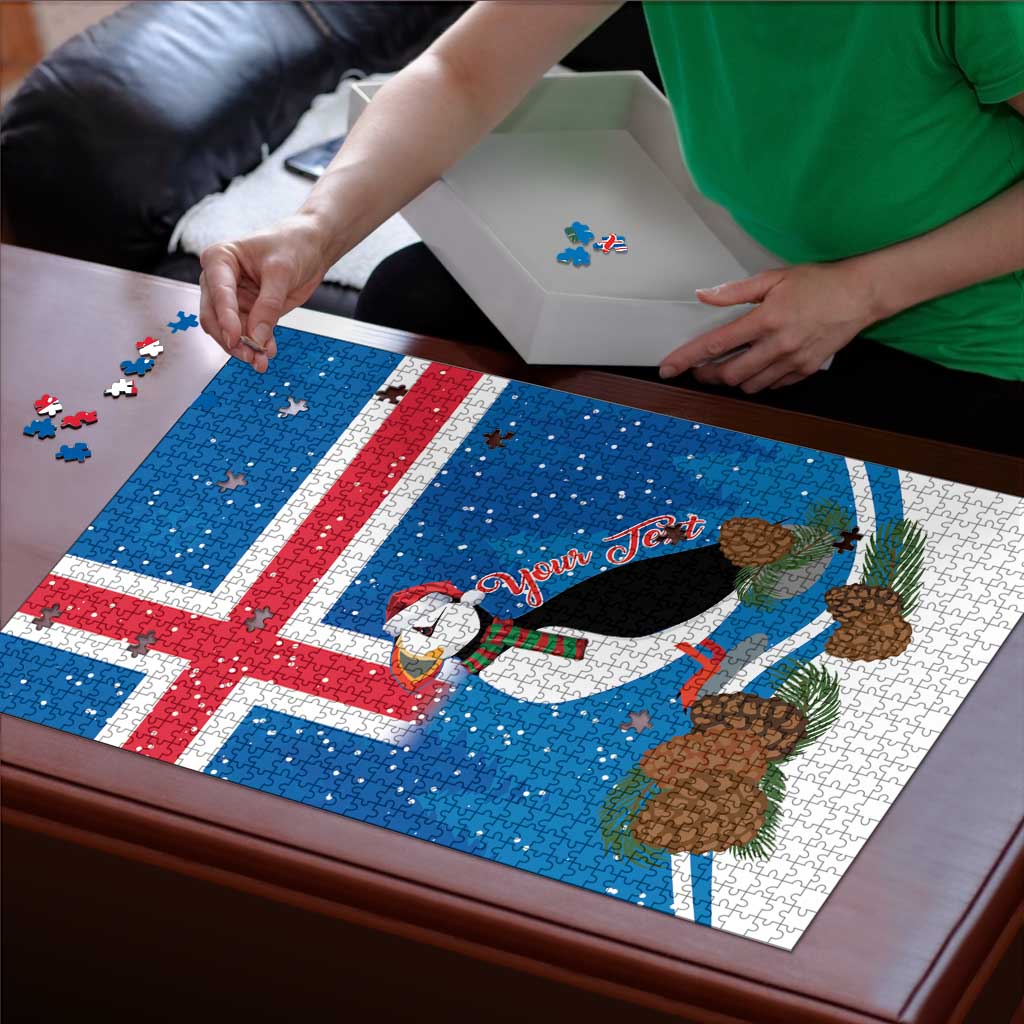 Personalised Iceland Christmas Puzzle Puffin Santa Winter Flag Style - Wonder Print Shop