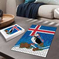 Personalised Iceland Christmas Puzzle Puffin Santa Winter Flag Style - Wonder Print Shop