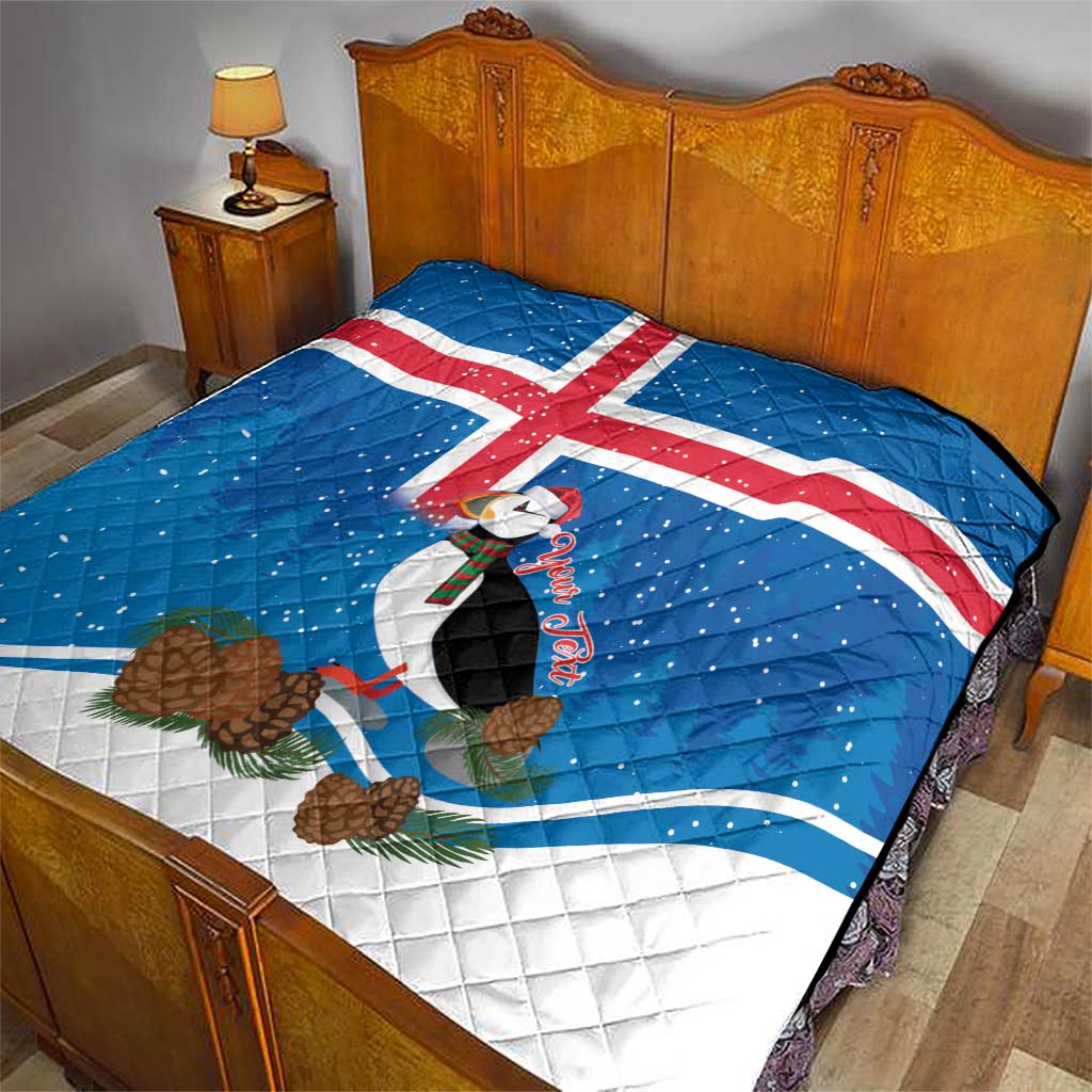Personalised Iceland Christmas Quilt Puffin Santa Winter Flag Style - Wonder Print Shop