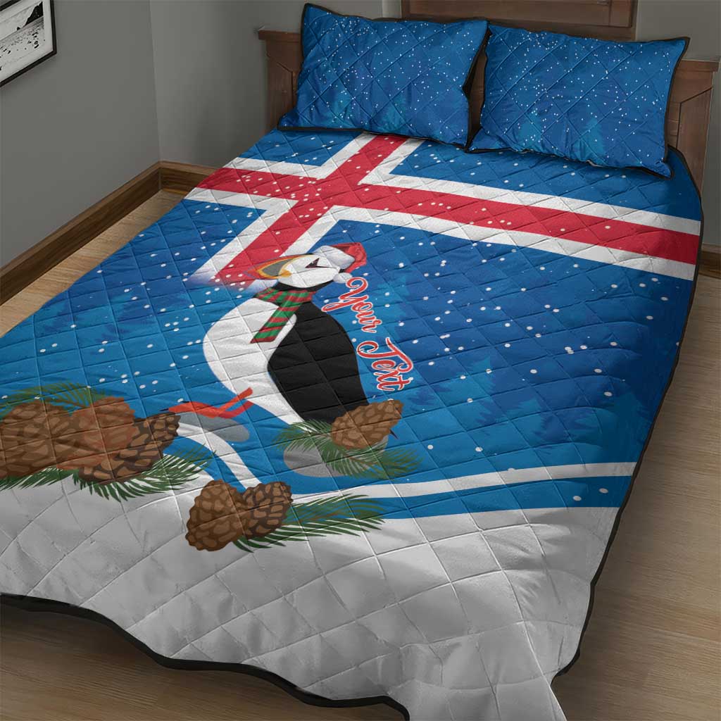 Personalised Iceland Christmas Quilt Bed Set Puffin Santa Winter Flag Style - Wonder Print Shop