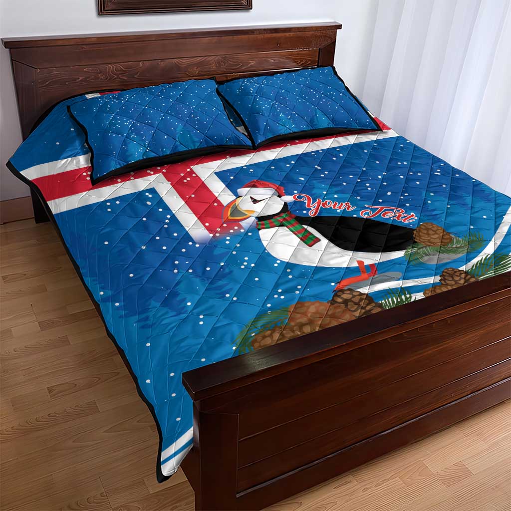 Personalised Iceland Christmas Quilt Bed Set Puffin Santa Winter Flag Style - Wonder Print Shop