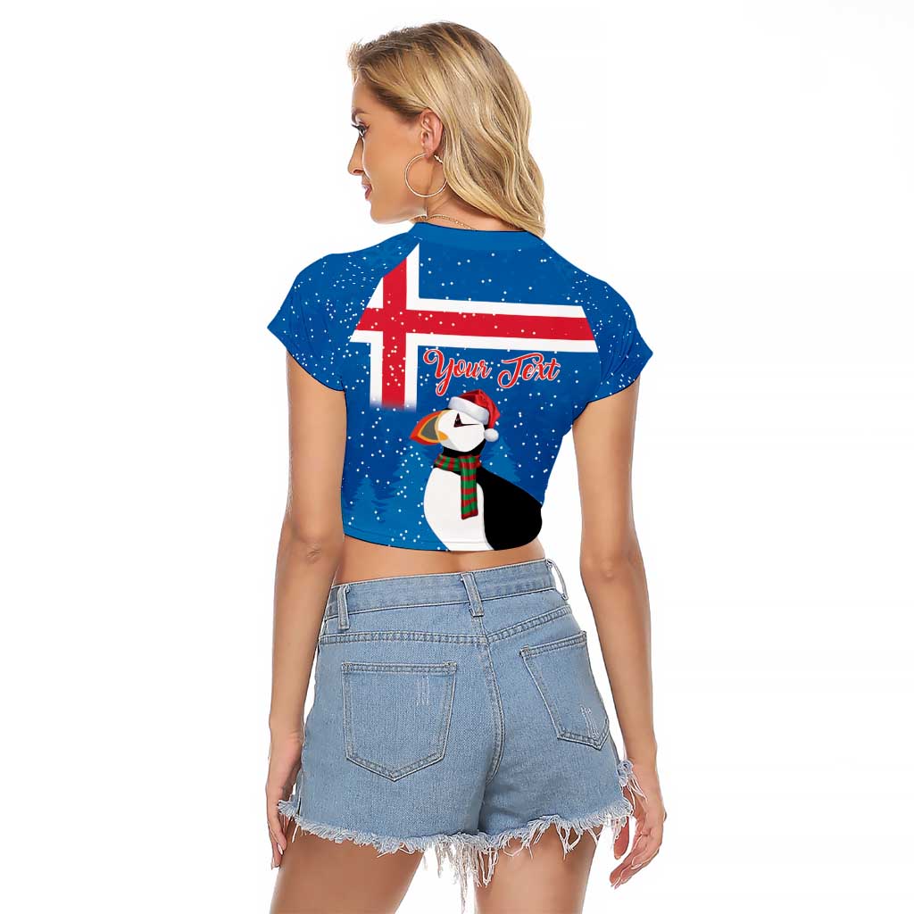 Personalised Iceland Christmas Raglan Cropped T Shirt Puffin Santa Winter Flag Style - Wonder Print Shop