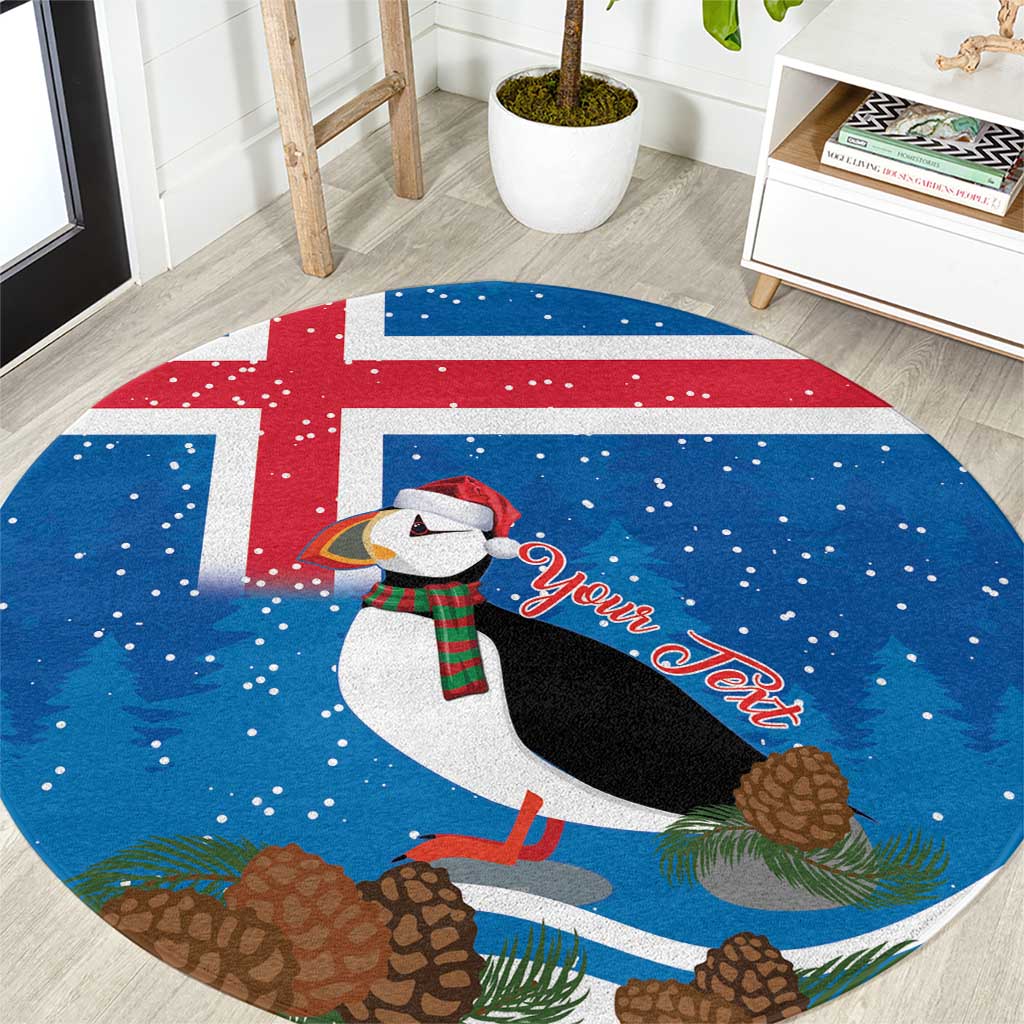 Personalised Iceland Christmas Round Carpet Puffin Santa Winter Flag Style - Wonder Print Shop