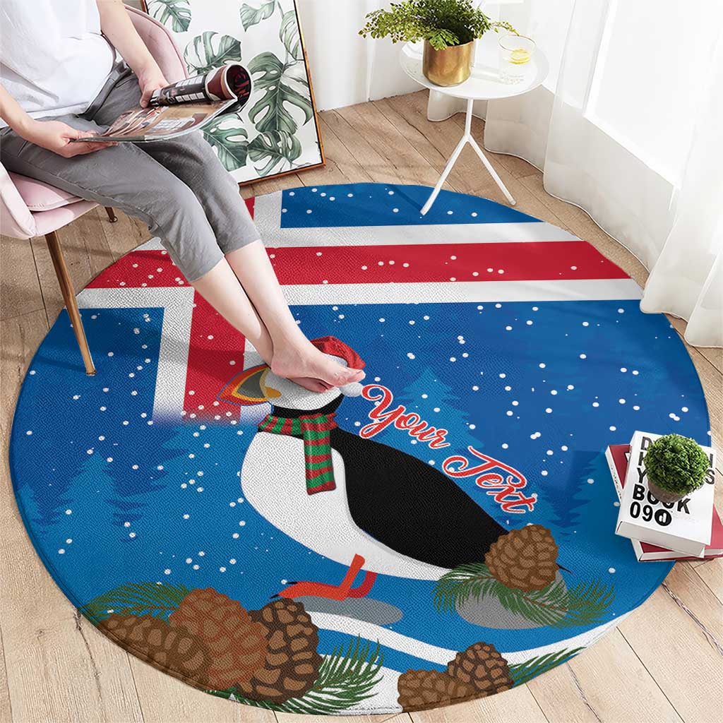 Personalised Iceland Christmas Round Carpet Puffin Santa Winter Flag Style - Wonder Print Shop