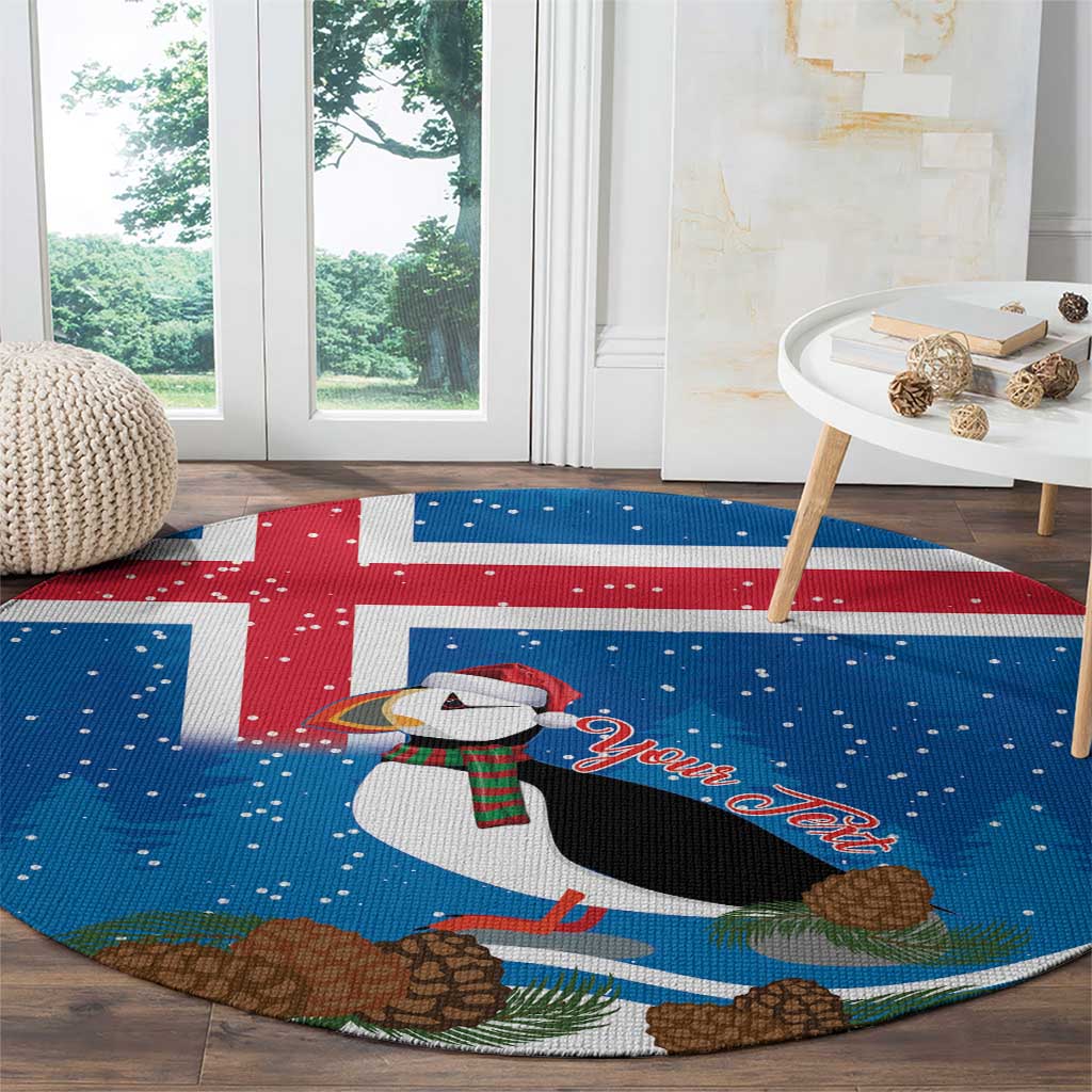 Personalised Iceland Christmas Round Carpet Puffin Santa Winter Flag Style - Wonder Print Shop