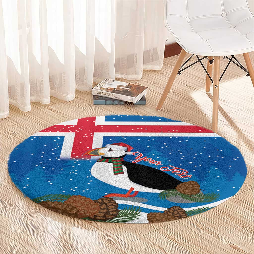 Personalised Iceland Christmas Round Carpet Puffin Santa Winter Flag Style - Wonder Print Shop