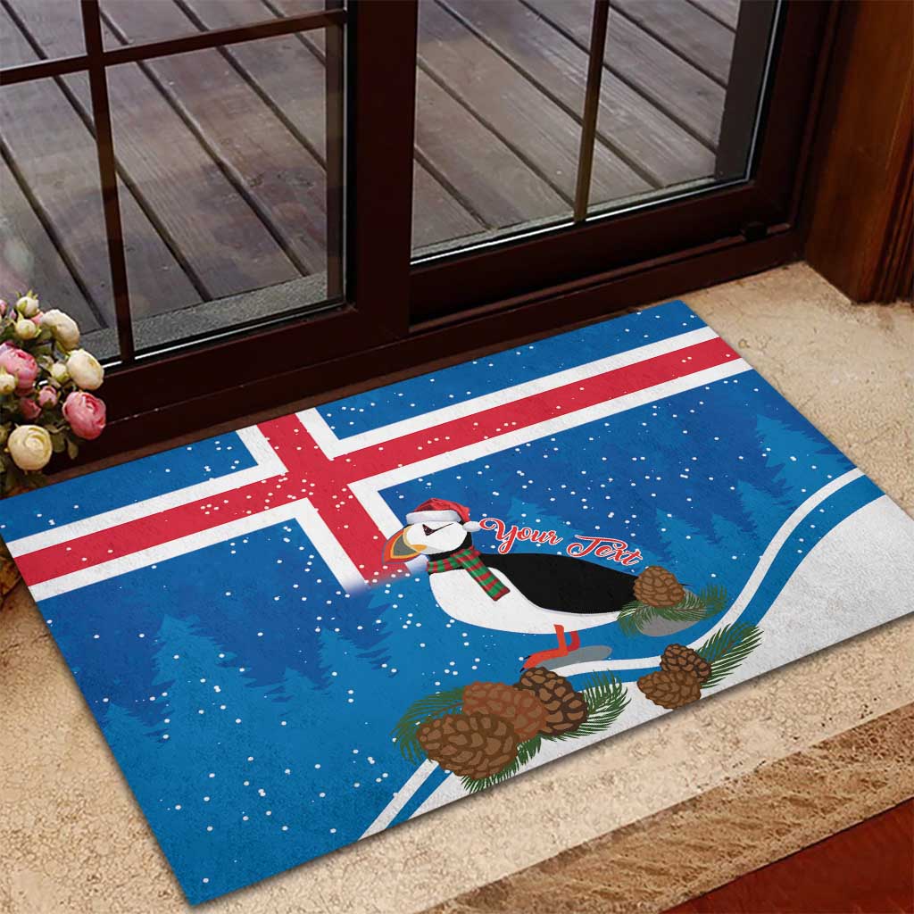 Personalised Iceland Christmas Rubber Doormat Puffin Santa Winter Flag Style - Wonder Print Shop