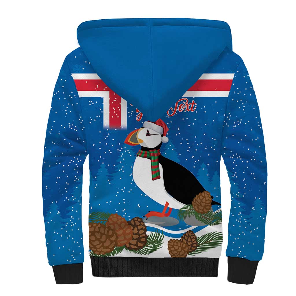 Personalised Iceland Christmas Sherpa Hoodie Puffin Santa Winter Flag Style - Wonder Print Shop