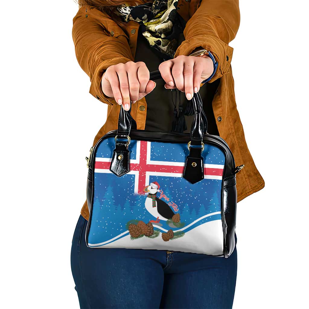Personalised Iceland Christmas Shoulder Handbag Puffin Santa Winter Flag Style - Wonder Print Shop