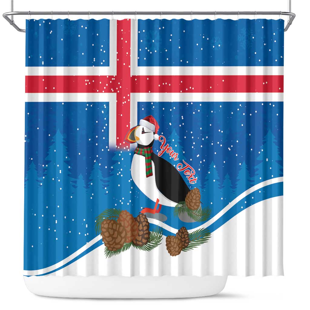 Personalised Iceland Christmas Shower Curtain Puffin Santa Winter Flag Style - Wonder Print Shop