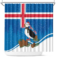 Personalised Iceland Christmas Shower Curtain Puffin Santa Winter Flag Style - Wonder Print Shop