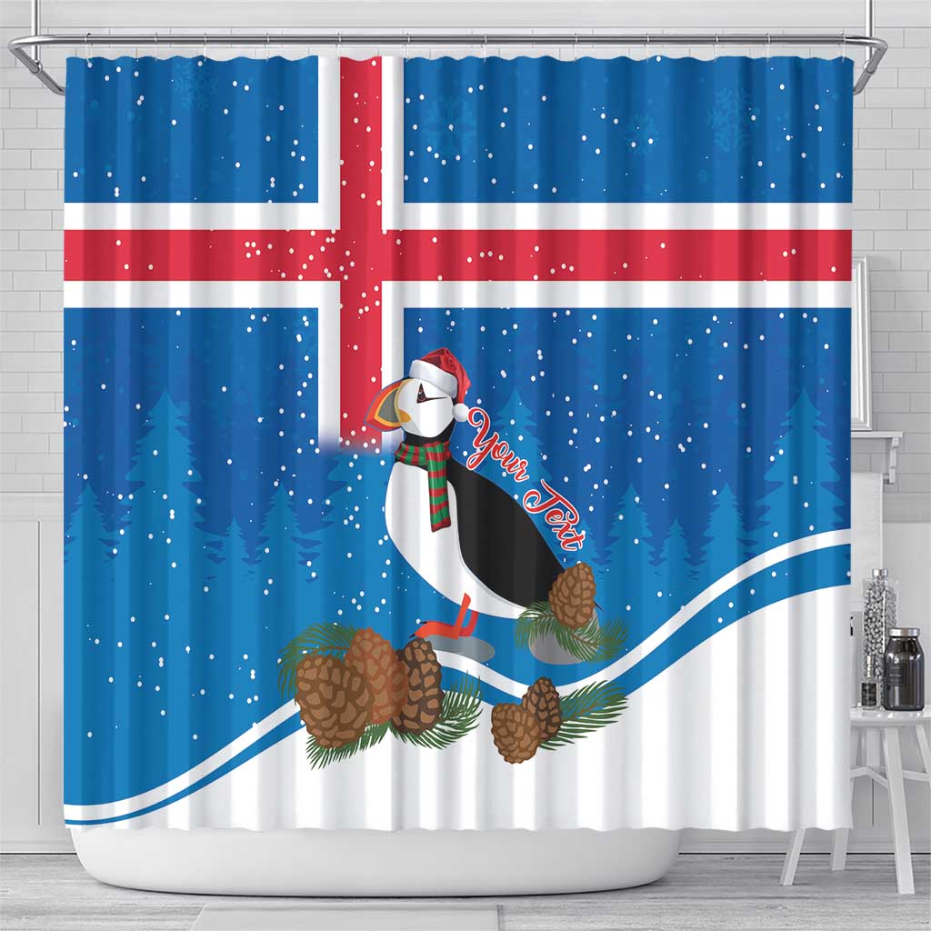 Personalised Iceland Christmas Shower Curtain Puffin Santa Winter Flag Style - Wonder Print Shop