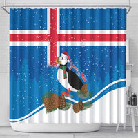 Personalised Iceland Christmas Shower Curtain Puffin Santa Winter Flag Style - Wonder Print Shop