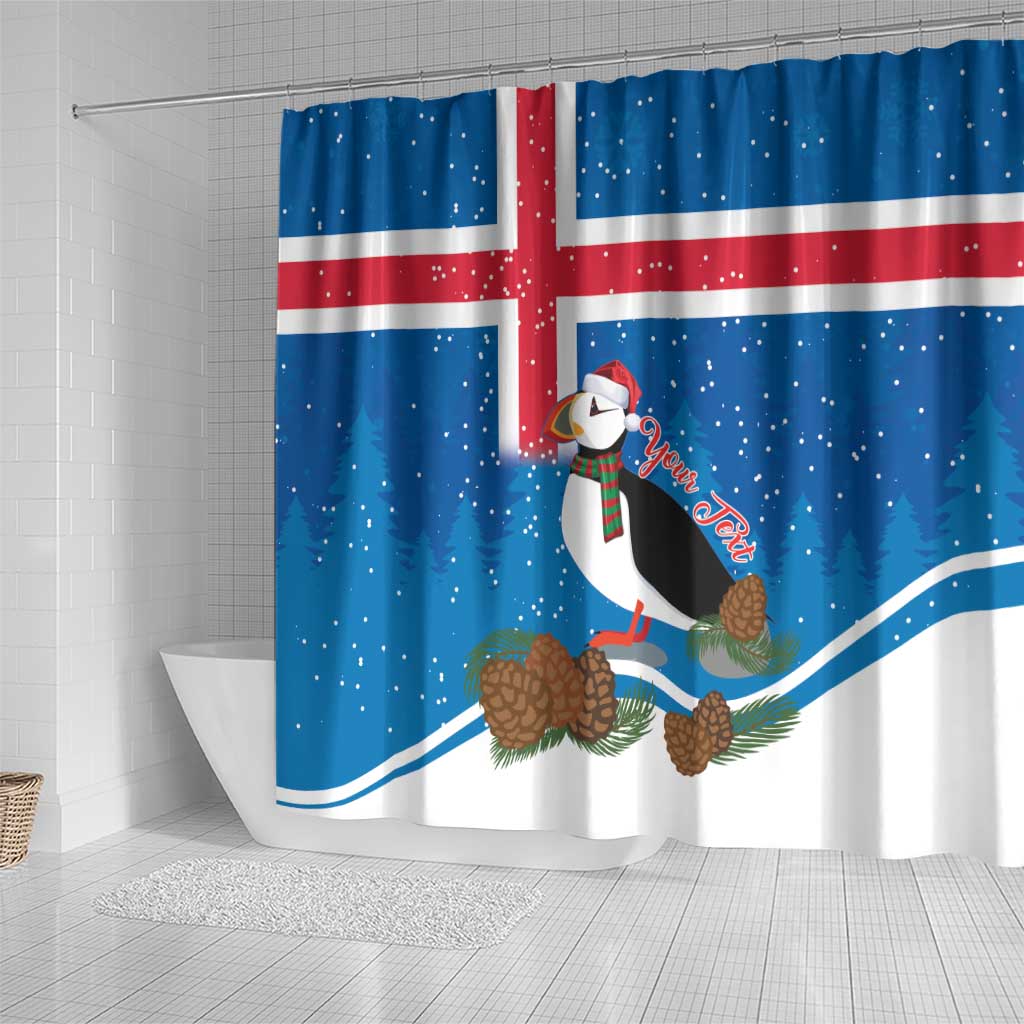 Personalised Iceland Christmas Shower Curtain Puffin Santa Winter Flag Style - Wonder Print Shop
